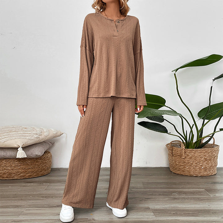 Damen lässiges Strickset mit Pullover und weitem Hose Drune