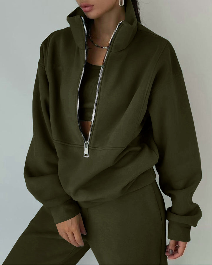 Damen lässiger Oversized-Hoodie und Jogginghose Set mit praktischem Reißverschluss Drune