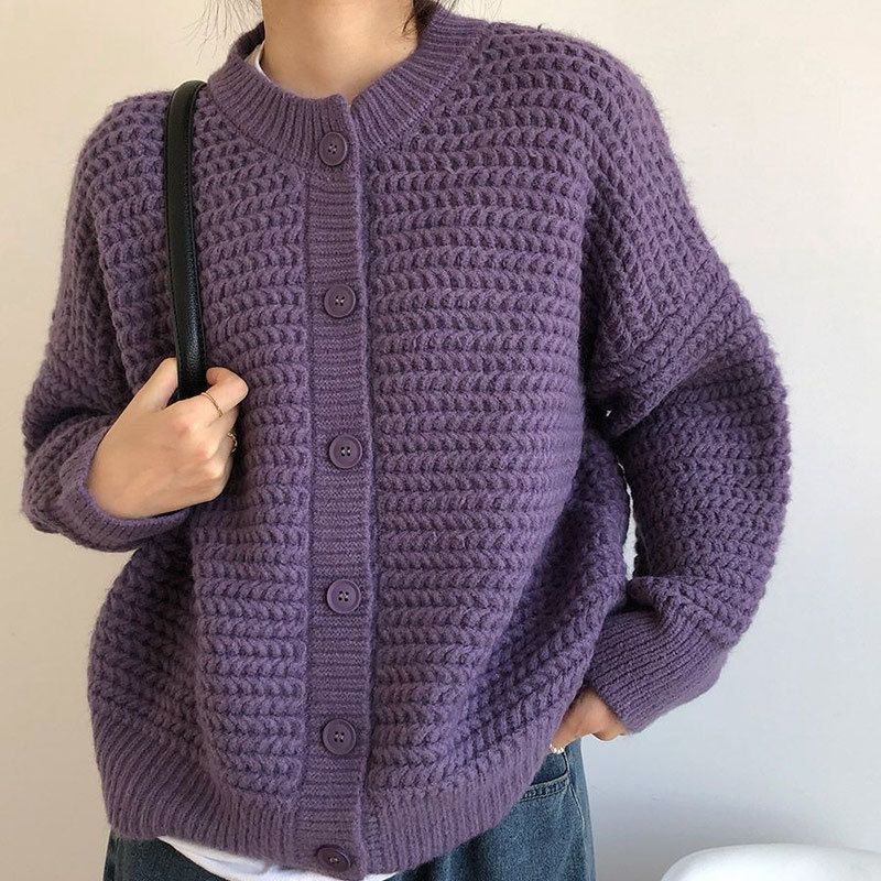 Damen Grobstrickjacke mit Knopfdetails und oversized Schnitt Drune