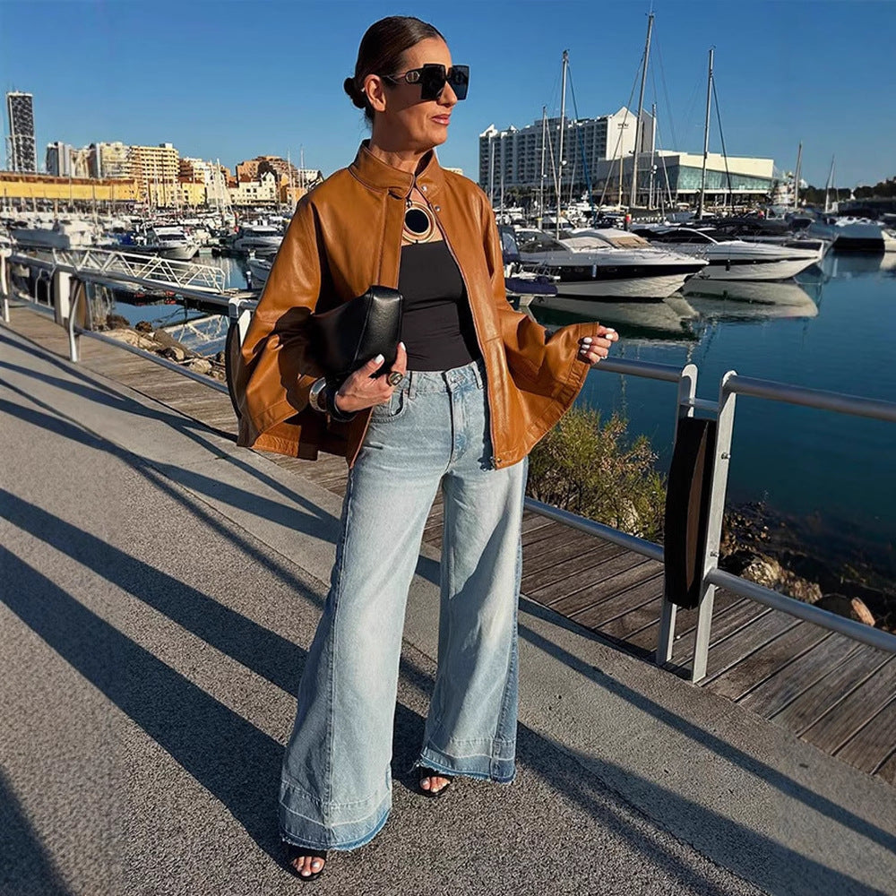 Damen Kunstlederjacke mit schickem Kapuzen-Design Drune