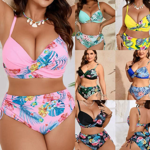 Damen Bikini-Set mit modischem High-Waist Design und floralem Muster Drune