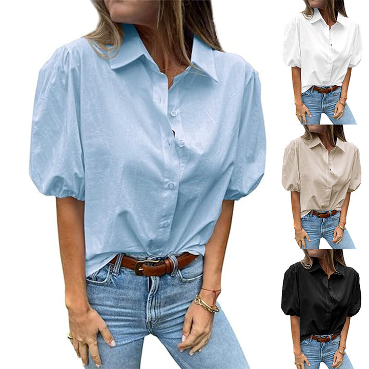 Damen Bluse mit Puffärmeln und klassischem Kragen Drune