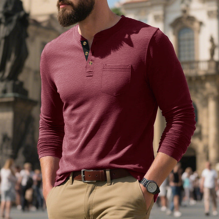 Herren Langarmshirt mit Knopfleiste und Brusttasche Drune