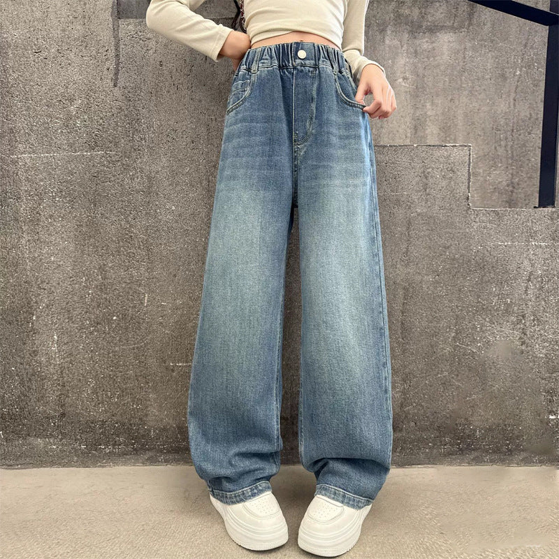 Damen weite Denim-Hose mit elastischem Bund und lässigem Schnitt Drune