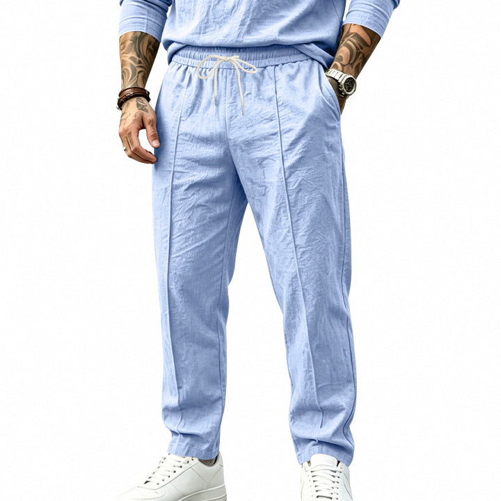 Herren nan tapered Freizeit-Chinohose mit elastischem Tunnelzugbund, dekorativer Bügelfalte und seitlichen Eingrifftaschen Drune