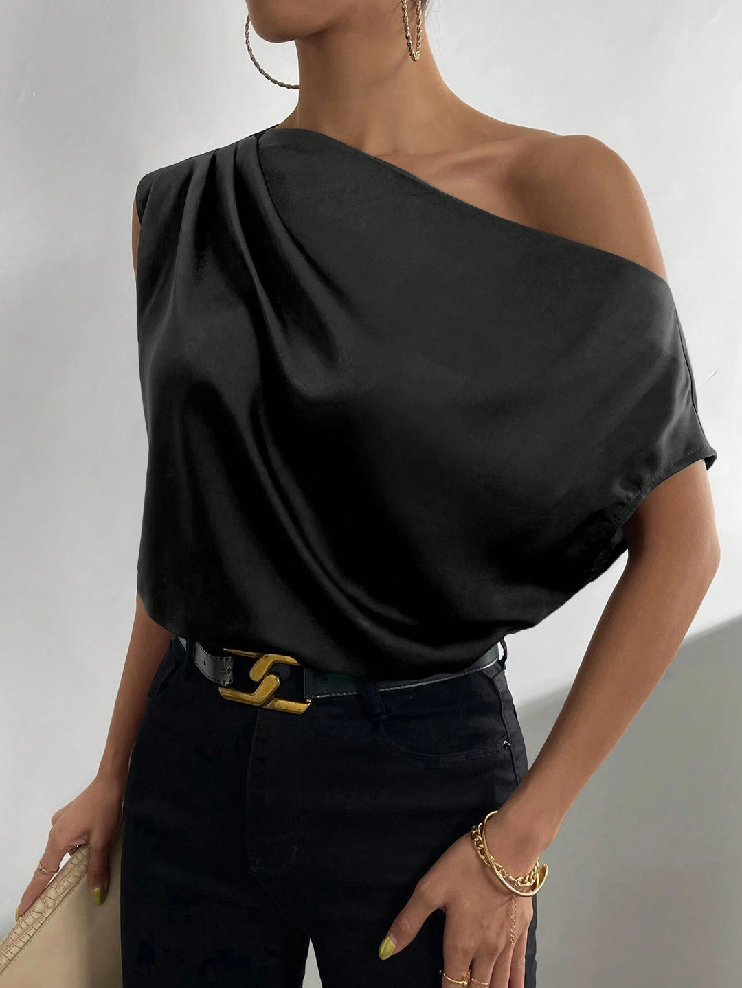 Damen asymmetrisches Top mit Drapierung und elegantem Schnitt Drune