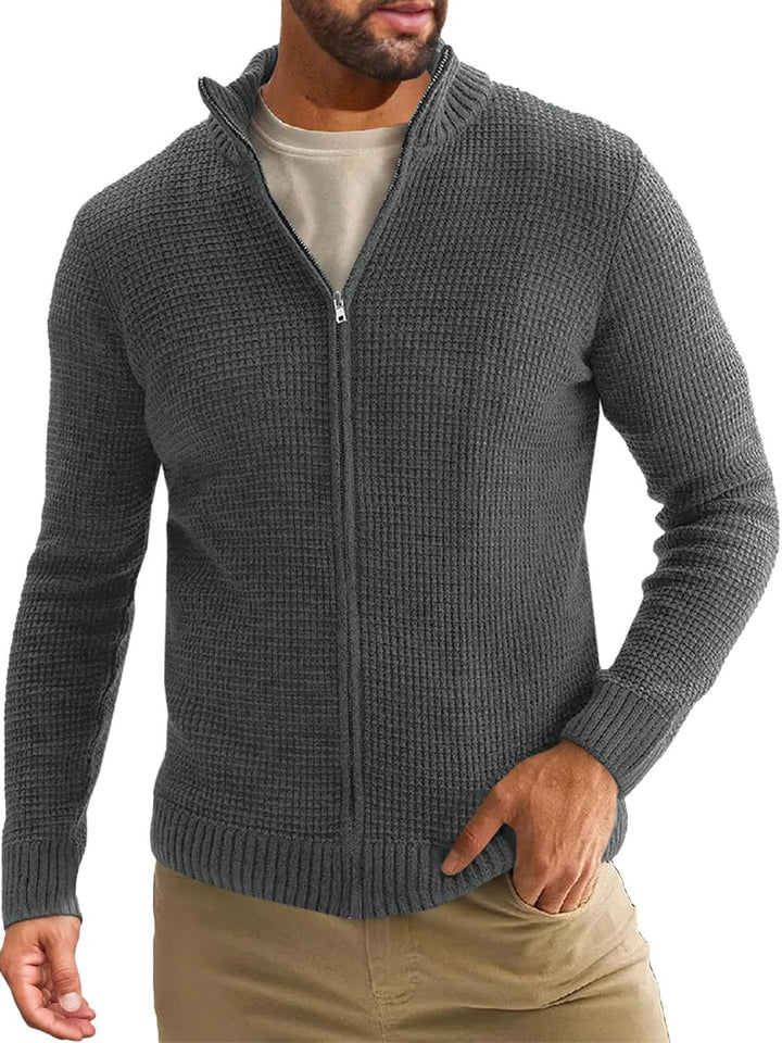 Herren Strickjacke mit hohem Kragen und praktischem Reißverschluss Drune
