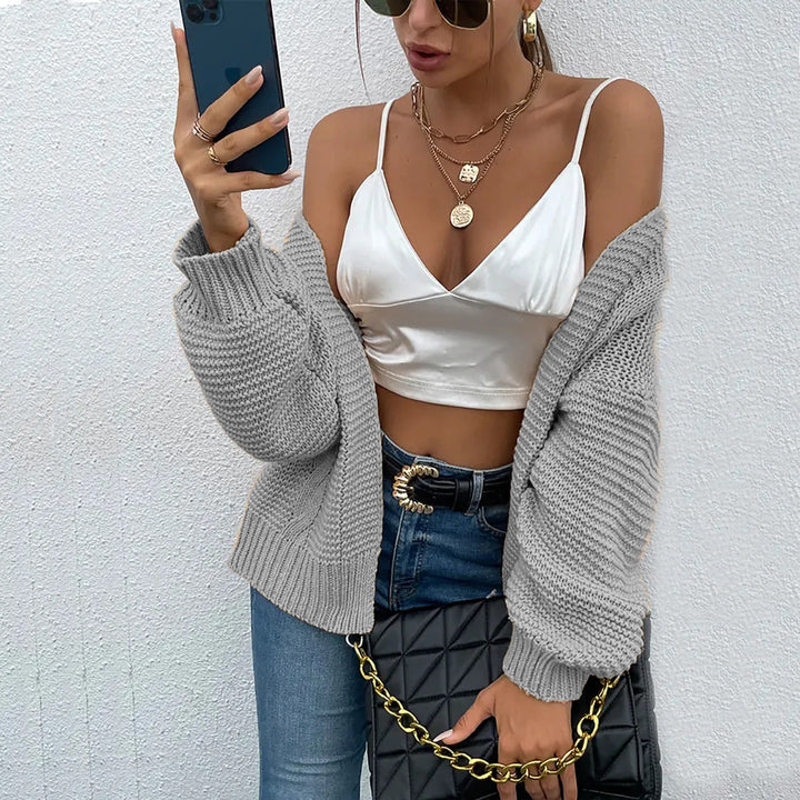 Damen Strickjacke mit voluminösen Ärmel und stylischem Rippenmuster Drune