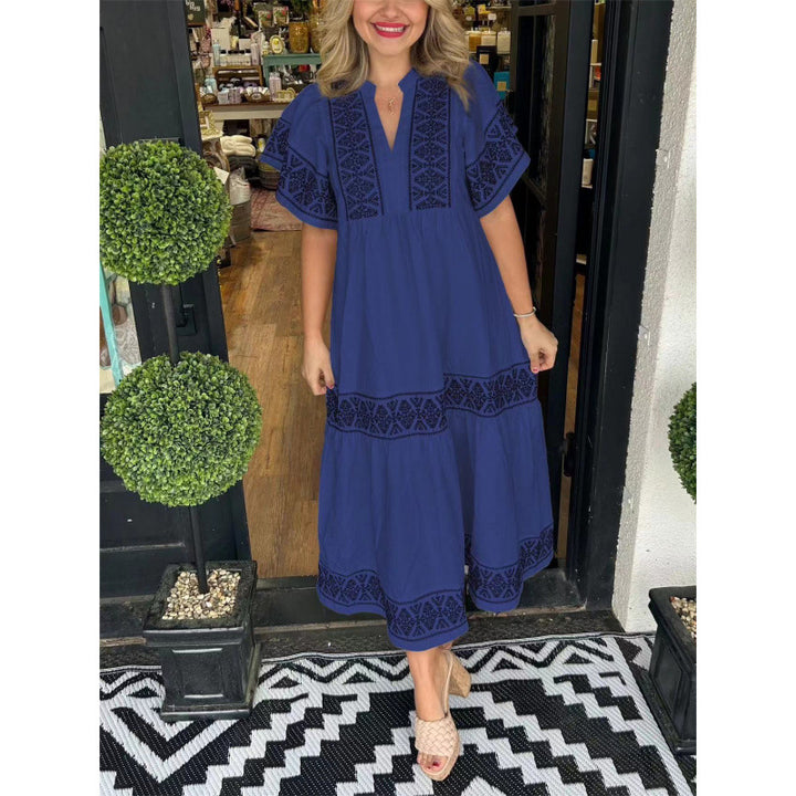 Damen Maxikleid mit raffinierten Stickdetails und ausgestelltem Schnitt Drune