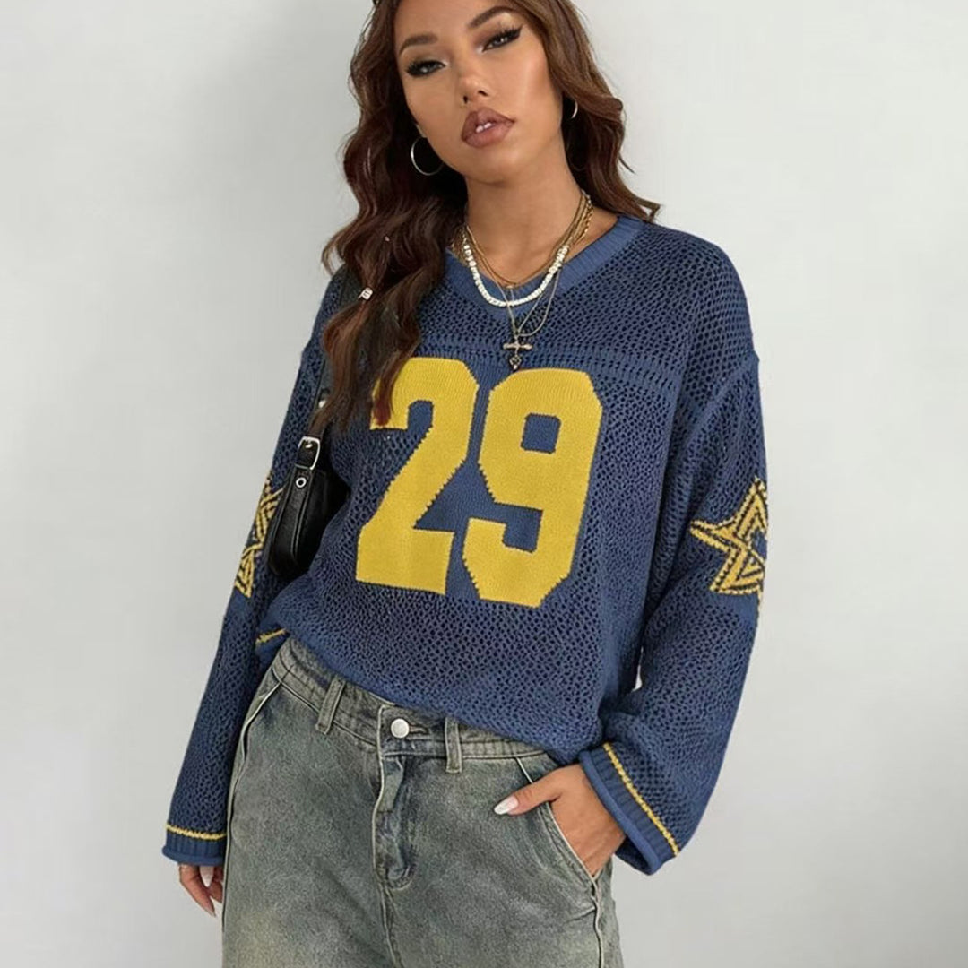 Damen lässiger Oversized Pullover mit grafischem Muster Drune