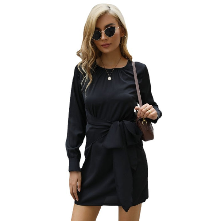Damen Wickelkleid mit eleganter Schleifenbindung und langem Ärmel Drune