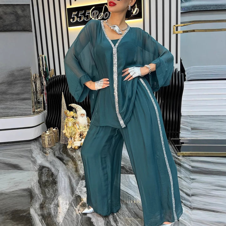 Damen luftiges Jumpsuit mit elegantem Overlay und glitzernden Details Drune