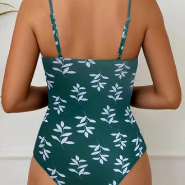 Damen Einteiler Badeanzug mit elegantem V-Ausschnitt und floralem Design Drune
