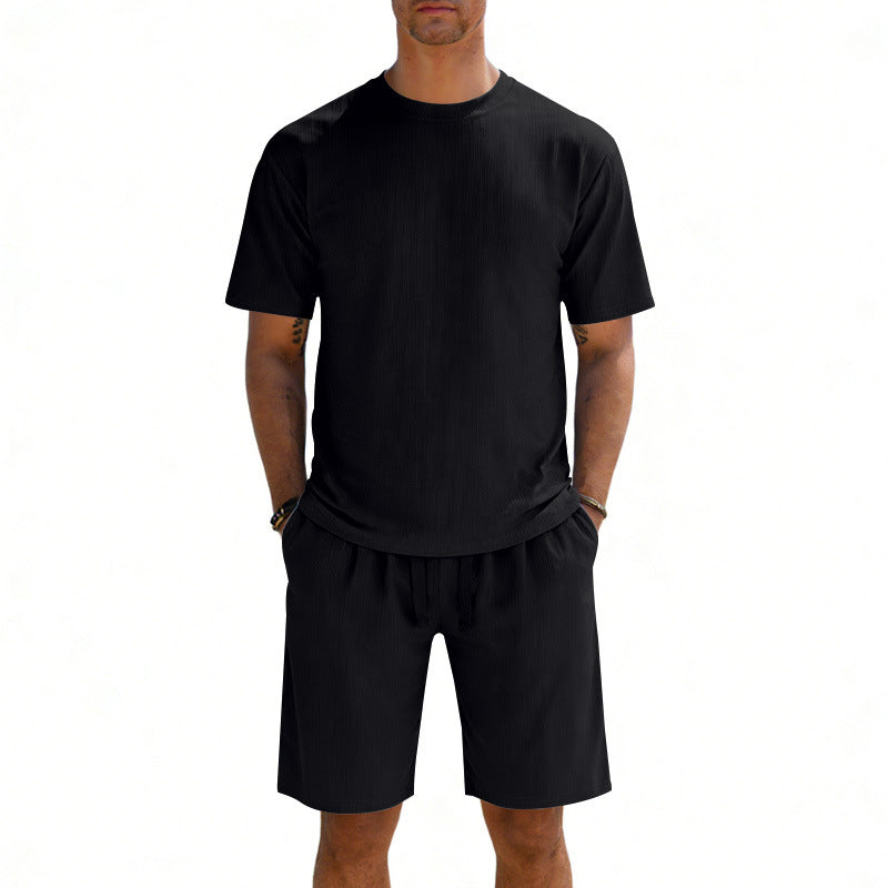 Herren nan Kurzarmshirt- und Bermudakombination aus geripptem Jersey mit elastischem Tunnelzugbund Drune