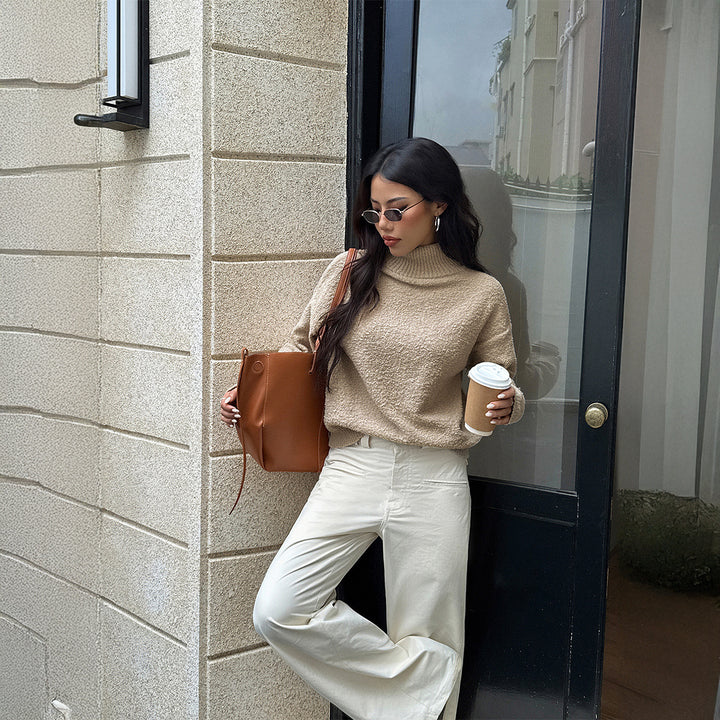Damen Modischer Rollkragenpullover mit strukturiertem Komfortstrick Drune
