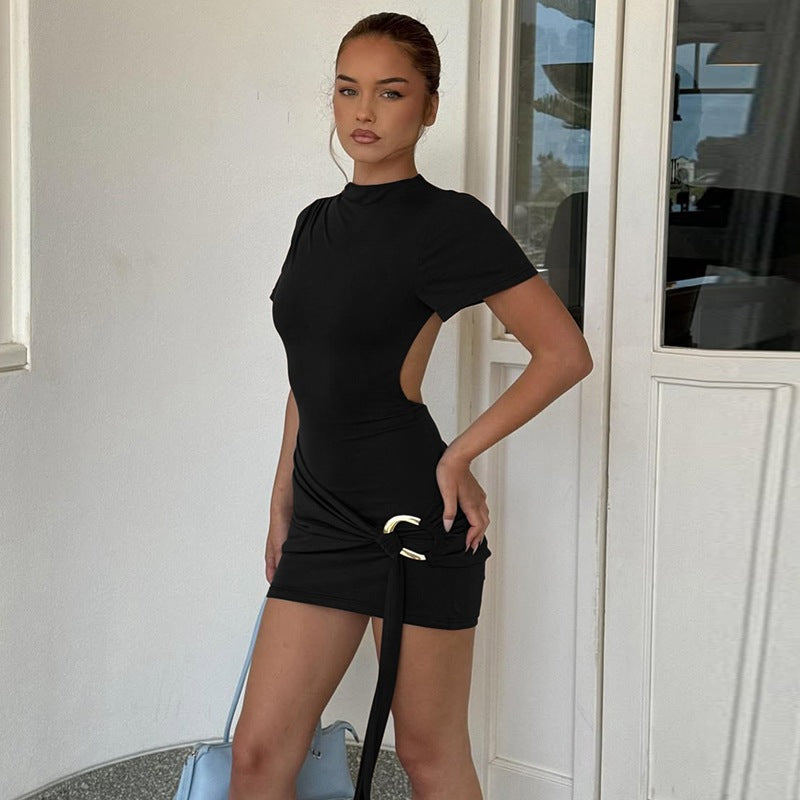 Damen Figurbetontes Kleid mit Drapierung und Schlaufe Drune