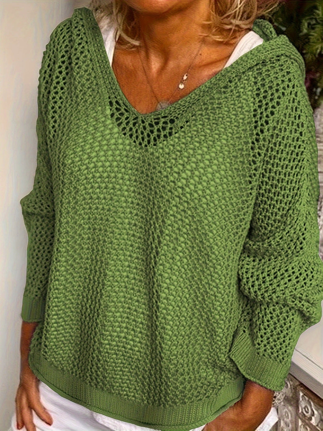 Damen leichter Strickpullover Hoodie Drune