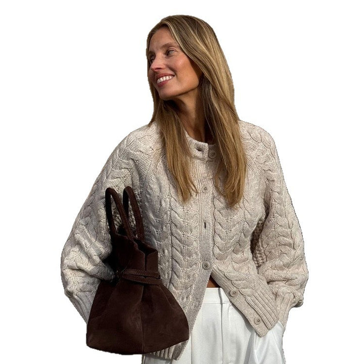 Damen Grobstrickjacke mit dicker Zopfmusterstruktur Drune