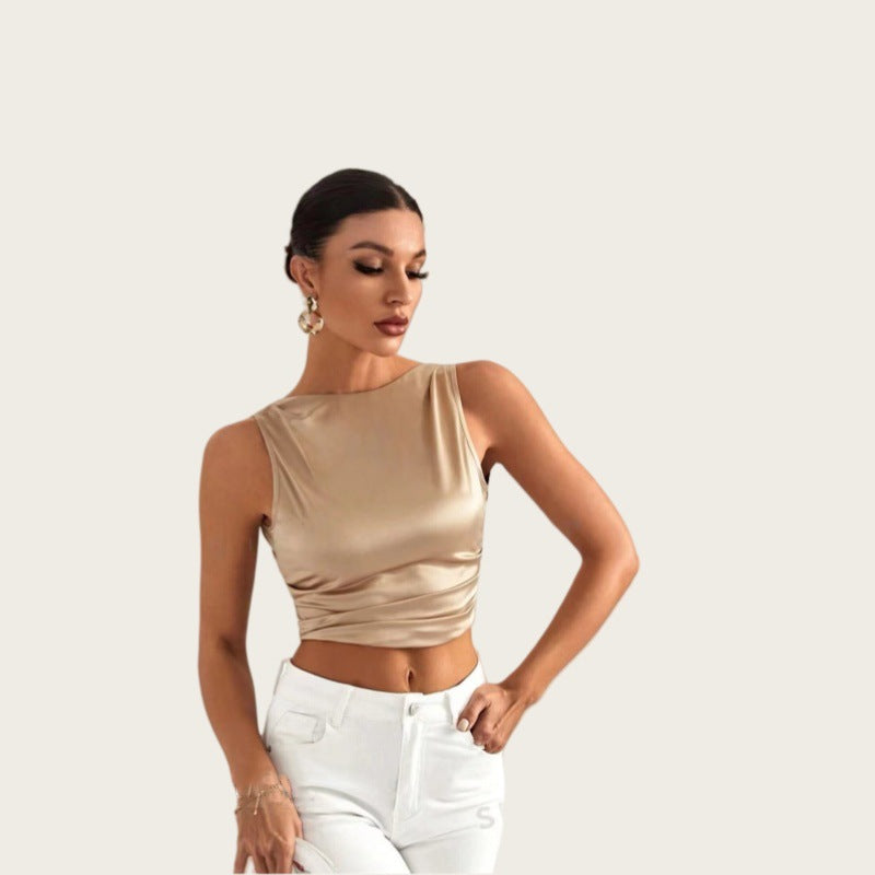 Damen elegantes ärmelloses Oberteil mit raffiniertem Drapierungsdesign Drune