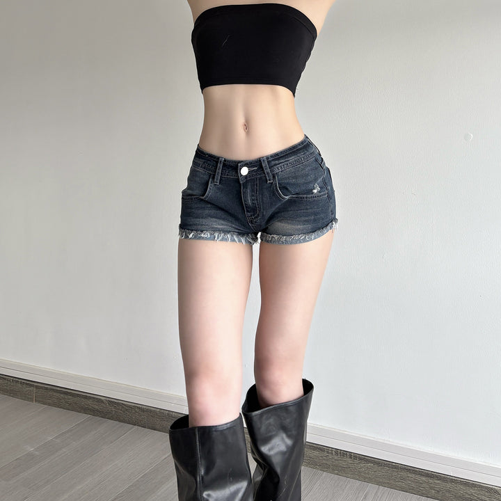 Damen Denim-Shorts mit ausgefranstem Saum Drune