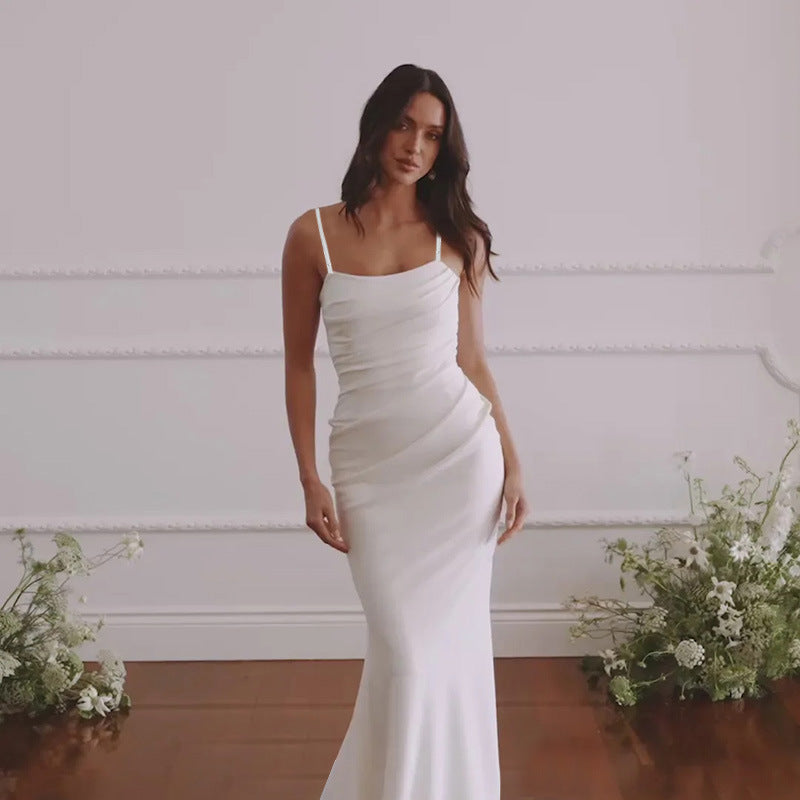 Damen Fließendes Maxikleid mit asymmetrischem Schnitt und eleganter Drapierung Drune
