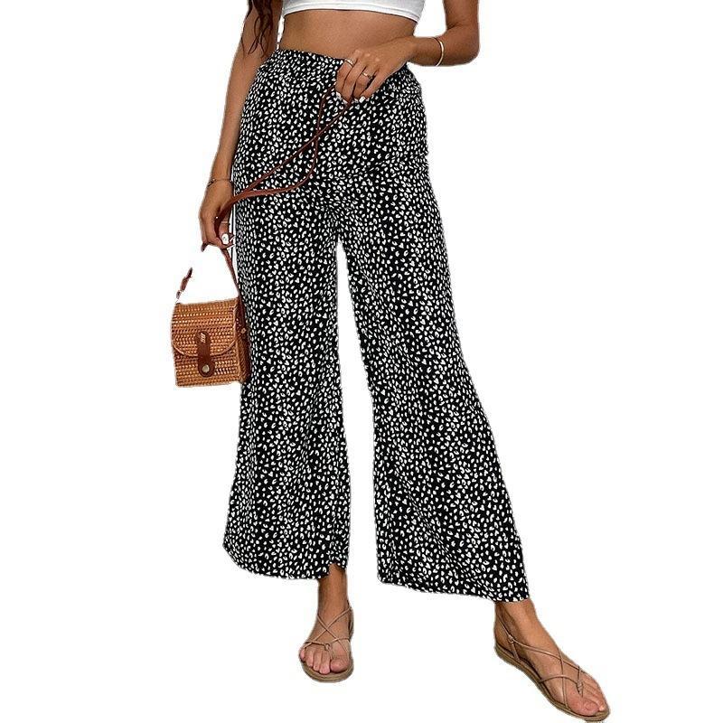 Damen weite Sommerhose mit elegantem Animal-Print und elastischem Bund Drune