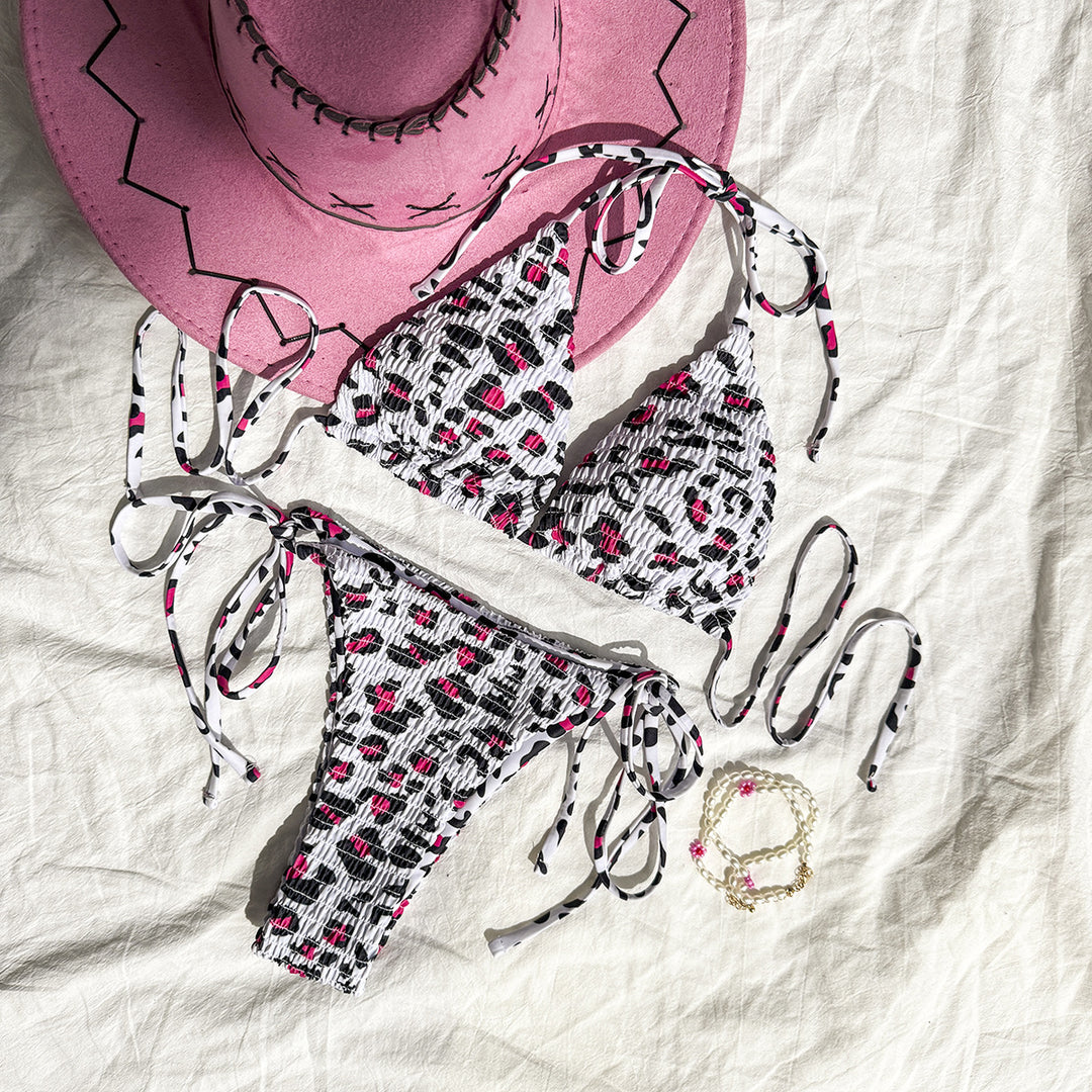 Damen Bunt gemusterter Triangel-Bikini mit verspielten Schnürungen Drune