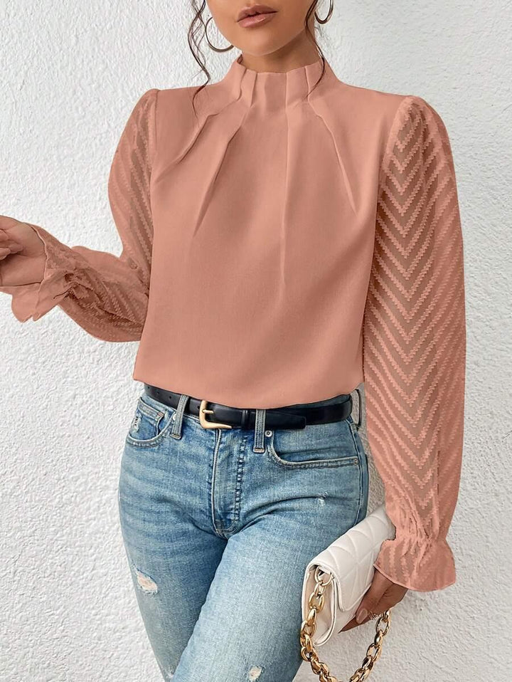 Drune | Bluse mit Plissiertem Kragen und Transparenten Ärmeln Stilvoll und Feminin