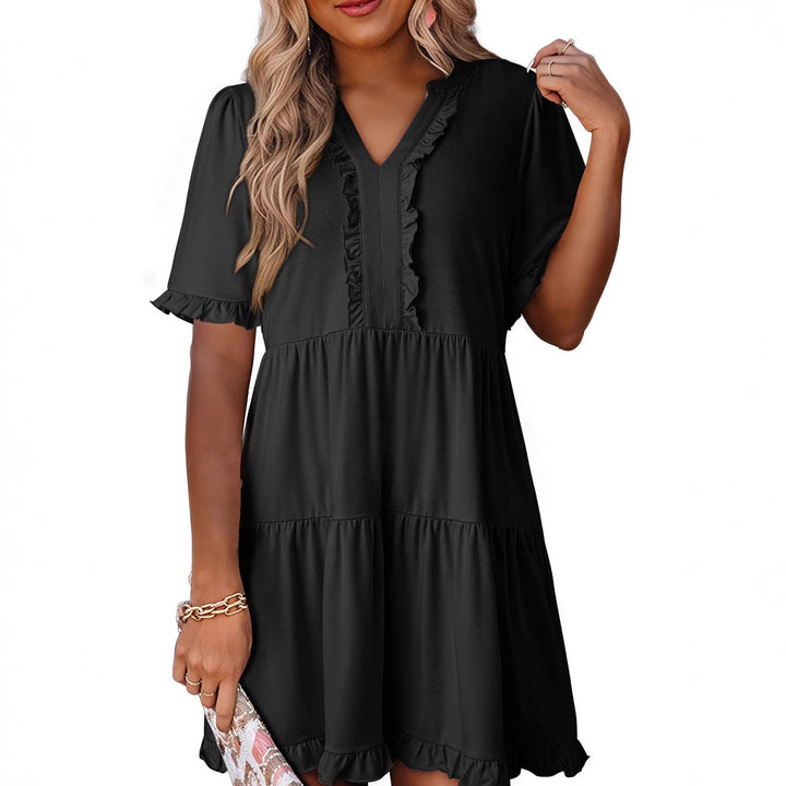 Damen lässiges Rüschenkleid mit V-Ausschnitt Drune