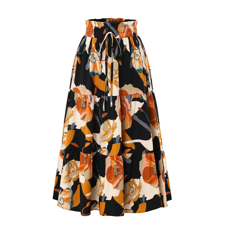 Damen Maxirock mit voluminösen Rüschen und floralem Print Drune