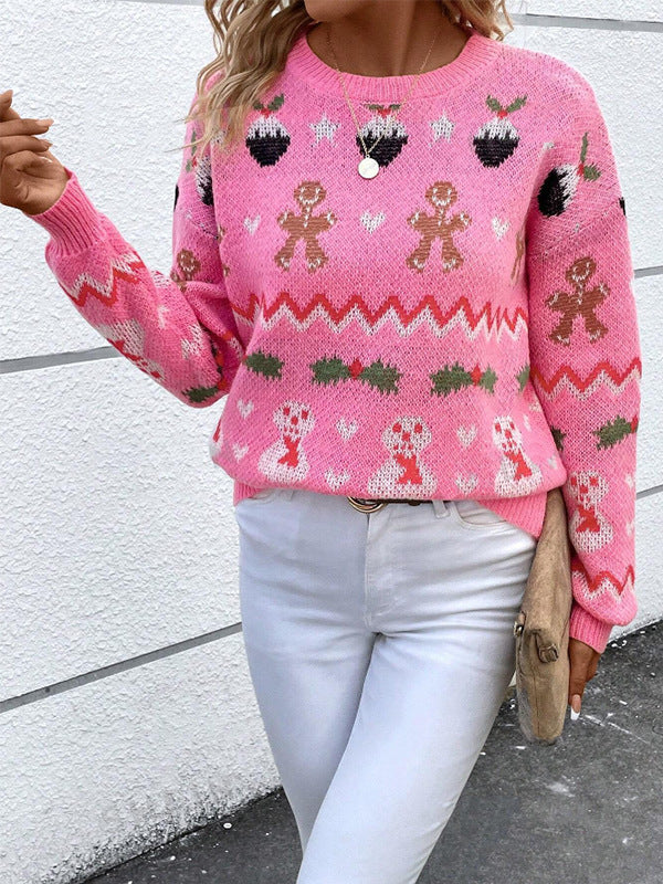 Damen festlicher Strickpullover mit verspieltem Weihnachtsmotiv Drune