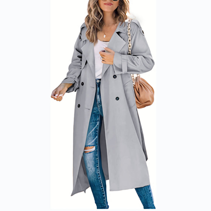 Damen legerer Trenchcoat mit Gürteldesign und stylischen Knöpfen Drune