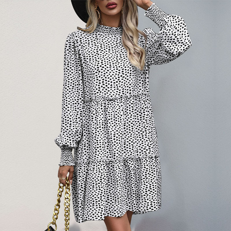 Damen verspieltes Midi-Kleid mit Rüschendetails und langem Arm Drune