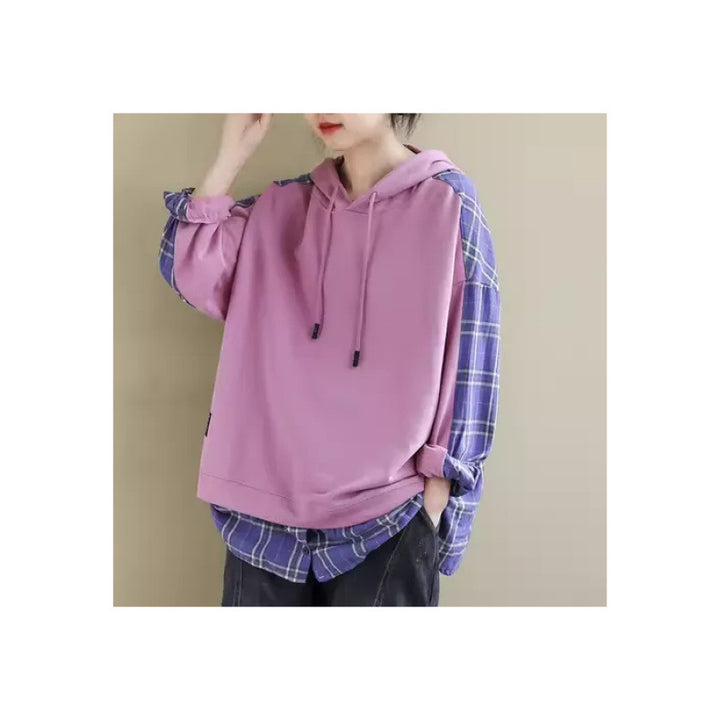 Damen Kapuzenpullover mit lässiger Karo-Applikation und weichem Innenfutter Drune