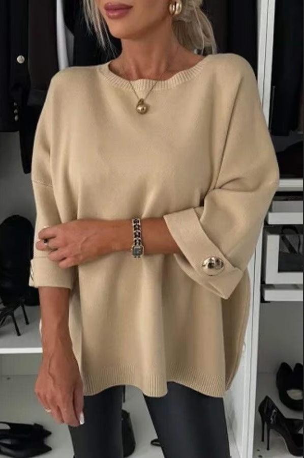 Damen lässiger Strickpullover mit modischen Knopfdetails Drune