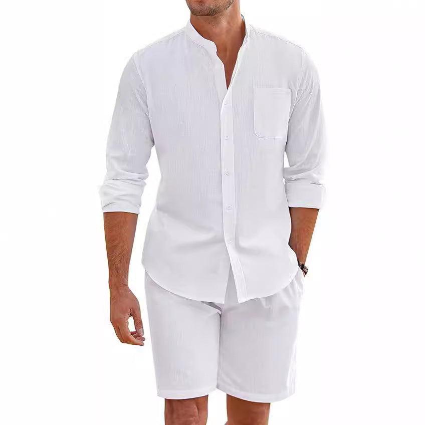 Herren Leichte und atmungsaktive Leinenhemden mit kurzer Hose Drune