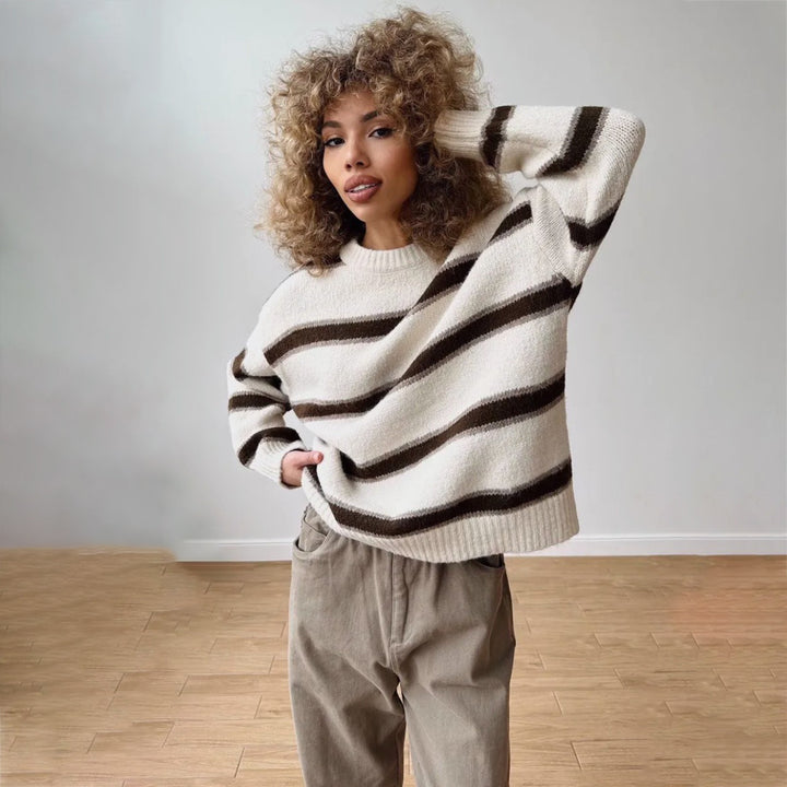 Damen Grob gestrickter Pullover mit ausgefallenem Streifenmuster Drune