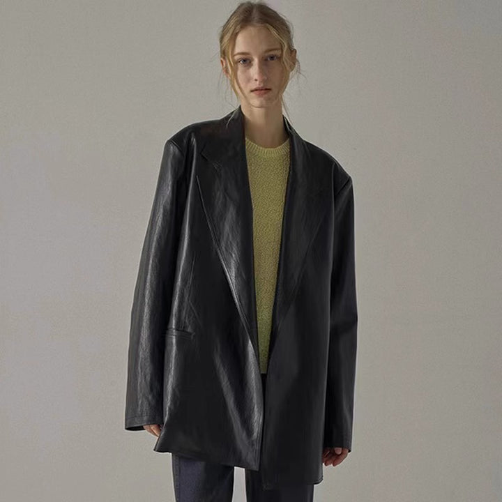 Damen oversized Kunstleder Blazer Drune