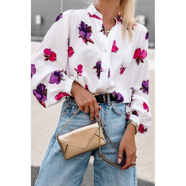 Damen florale Bluse mit balloonärmeln Drune