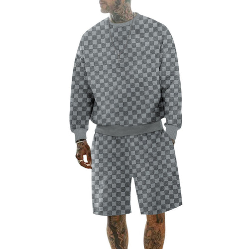 Herren nan oversized Waffelstrick-Lounge-Set mit Crewneck-Sweatshirt und knielangen Bermuda-Shorts Drune