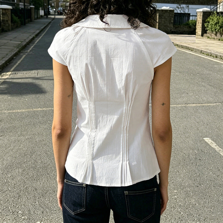 Damen klassisches Kurzarmblusenshirt mit modischem Kragen Drune