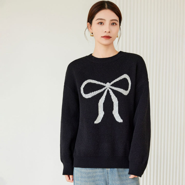 Damen Oversized Pullover mit verspieltem Schleifenmotiv Drune