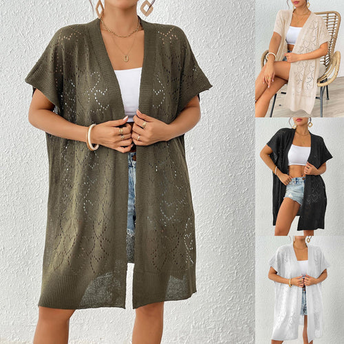 Damen luftiger Strick-Kimono mit floralem Lochmuster Drune