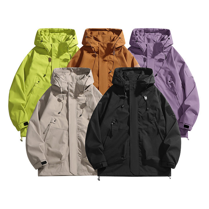 Damen wasserdichte Outdoor-Jacke mit verstellbarer Kapuze und atmungsaktiven Einsätzen Drune
