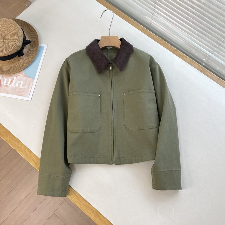 Damen modische cropped Übergangsjacke mit zeitloser Cordsäule Drune
