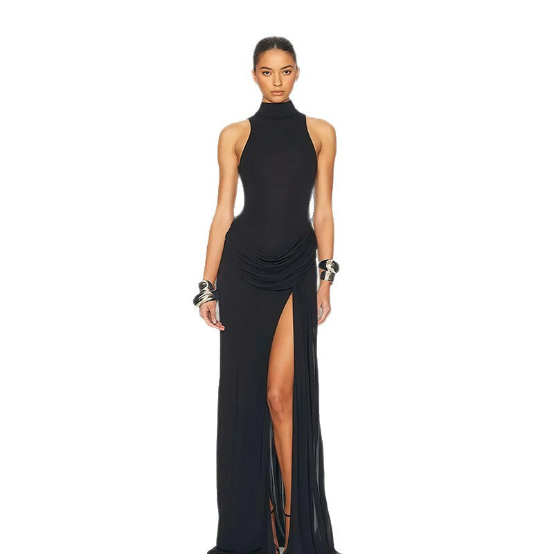 Damen Elegantes Maxikleid mit hochgeschlossenem Kragen und seitlichem Schlitz Drune
