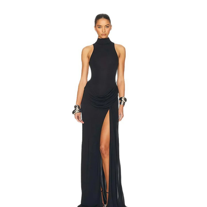 Damen Elegantes Maxikleid mit hochgeschlossenem Kragen und seitlichem Schlitz Drune