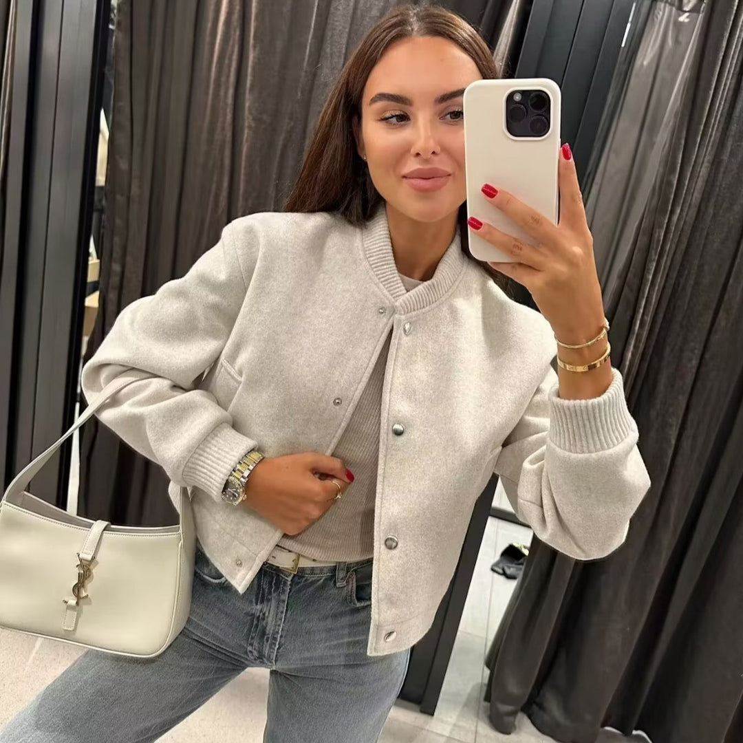 Damen modische Sweatjacke mit Knopfverschluss und praktischen Taschen Drune