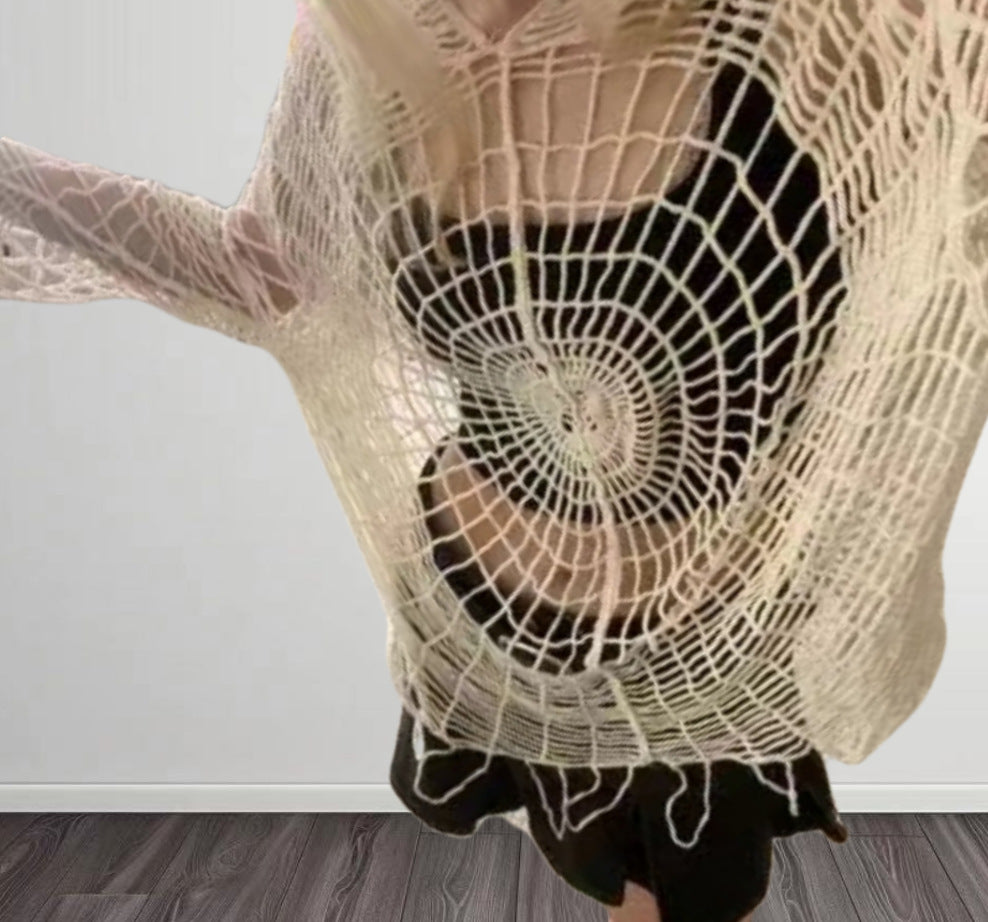 Damen Häkelponcho mit offenen Maschen Drune