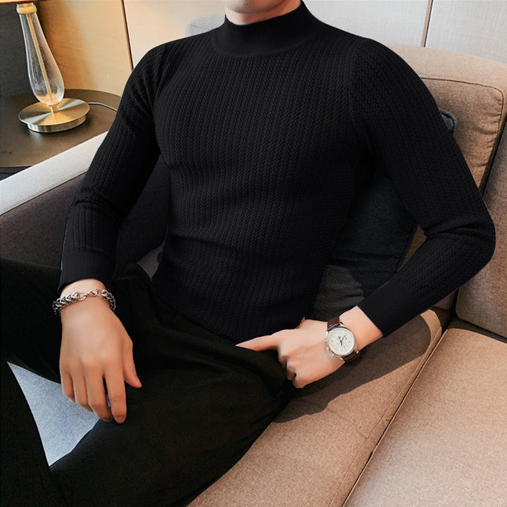 Unisex nan texturierter Waffelstrick-Pullover mit schmalem Stehkragen und Rippbündchen Drune